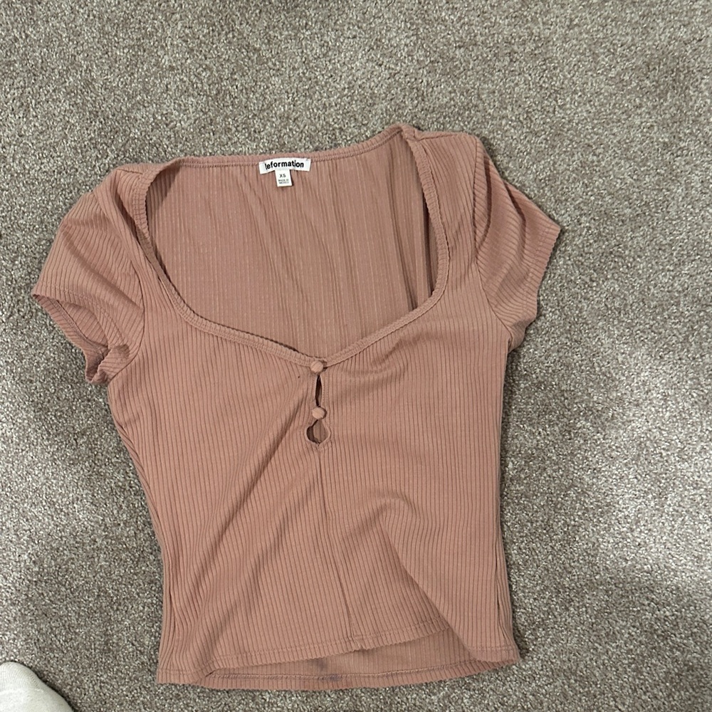 Reformation Ribbed Short Sleeve Top in Brown